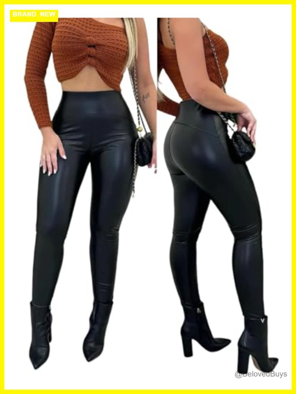 Faux Leather High Waist Fleece Lined Leggings Slim Fit